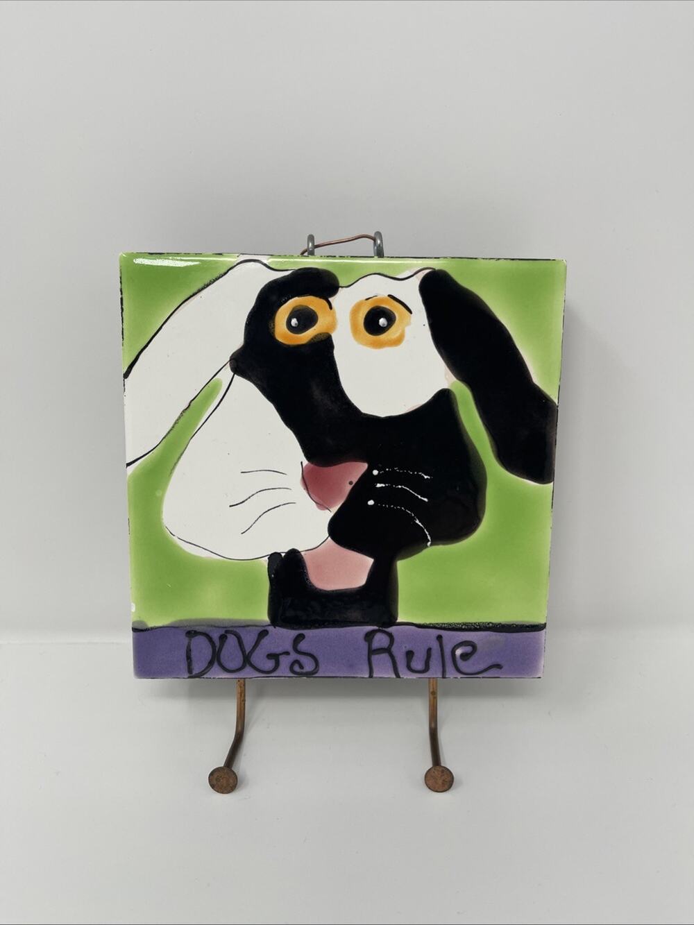 Hand Painted Mounted Wall Hook Dogs Rule Leash Towel Holder Whimsical Puppy